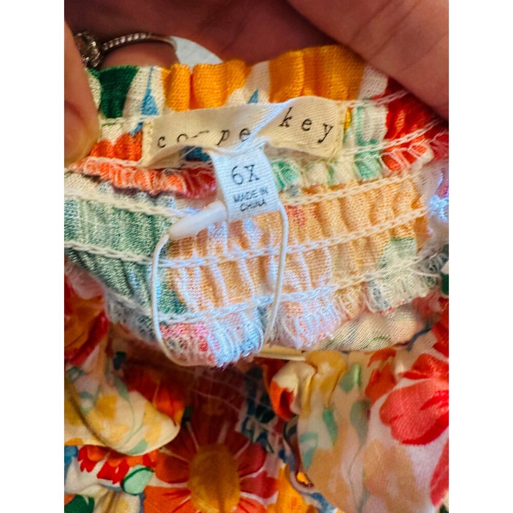 Copper Key Little Girls Multicolor Floral Smocked Sleeveless Tired Dress Size 6X - Picture 3 of 3